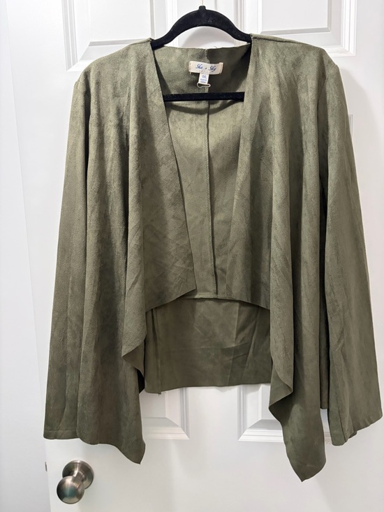 She + Sky Jackets & Blazers - She + Sky Olive Green Sued like Open- Front Draped Boho Jacket/ Cardigan